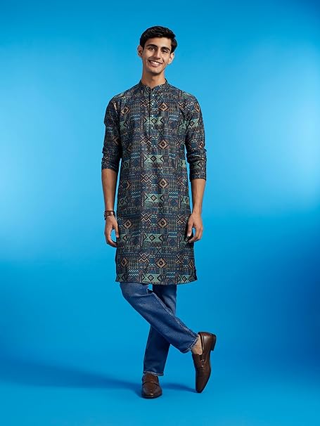 MANYAVAR Men's Viscose Blend Printed Kurta